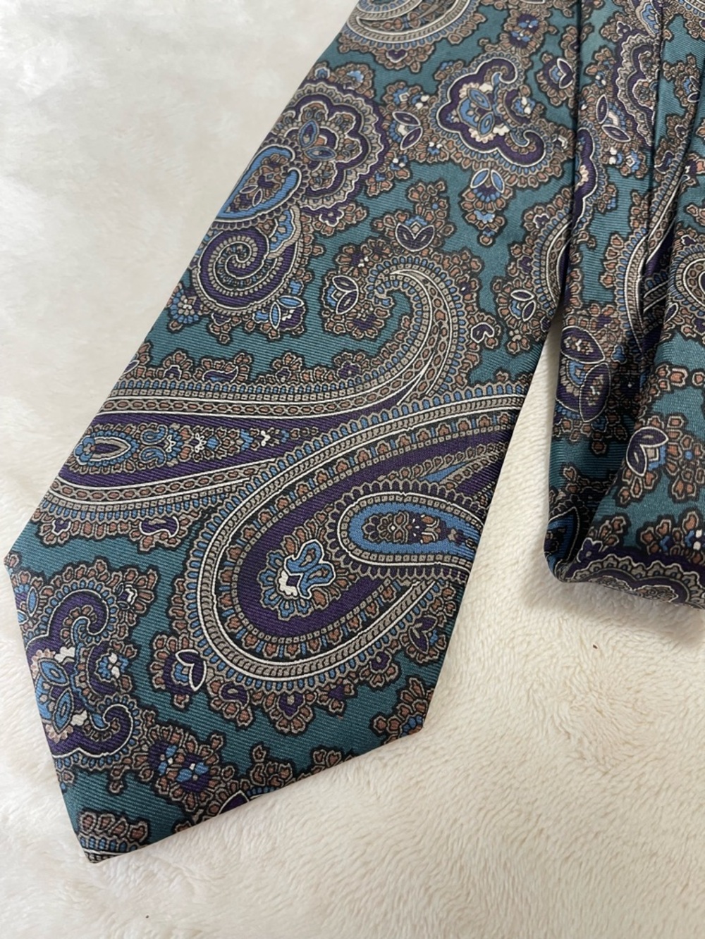 Vtg Claybrooke Silk Paisley Tie – Jewel Tone Teal & Purple – Dark Academia